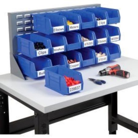 GLOBAL EQUIPMENT Louvered Bench Rack 36"W x 20"H - 18 of Blue Premium Stacking Bins 550154BL
